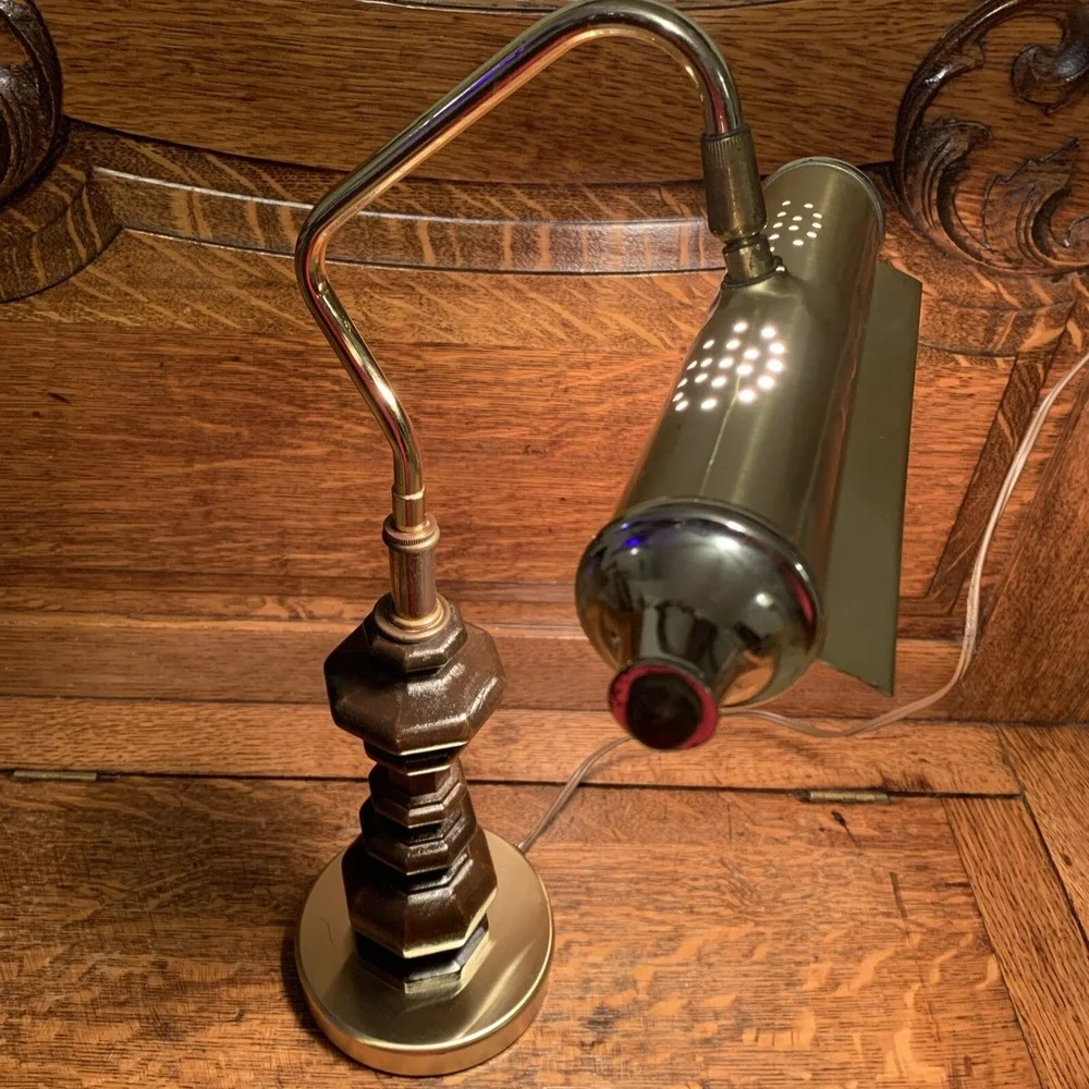 Vintage Organ/Piano Lamp Brass And wood 18in Tall x 12in